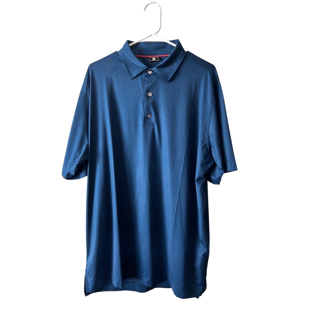 Footjoy FJ Dk‎ Blue Geometric Print Golf Polo Shirt Size XL Athletic Casual